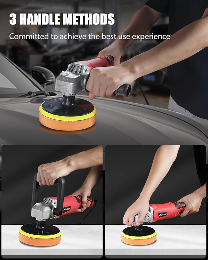 AVID POWER Car Buffer Polisher, 1200W 7 Inch/6 Inch Rotary Buffer Waxer, 6 Variable Speed 1600-3500 RPM, Detachable Handle & Side Handle for Car Detailing, Boat Sanding, Polishing and Waxing