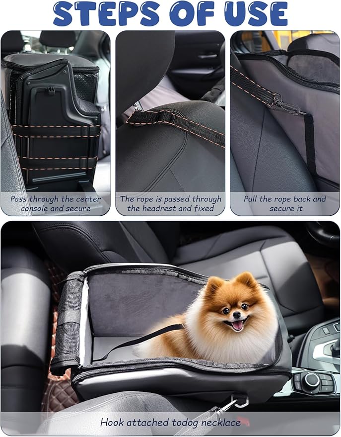 Dog Car Seat for Small Dogs, Portable Center Console Dog Car Seat, Pet Travel Backpack with Safe Protection Hooks and Double Fixation Seat Belts, Suitable for Small Dogs & Cat Under 12 lbs