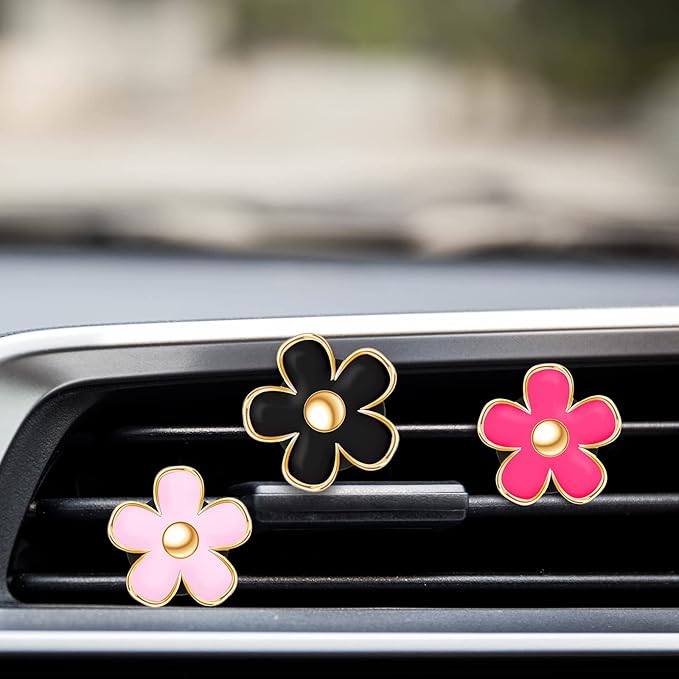 Frienda 8 Pcs Daisy Flower Air Vent Clip Black Pink White Car Accessories Air Conditioning Outlet Clip Freshener Dashboard Accessories Charm Car Inter Decor