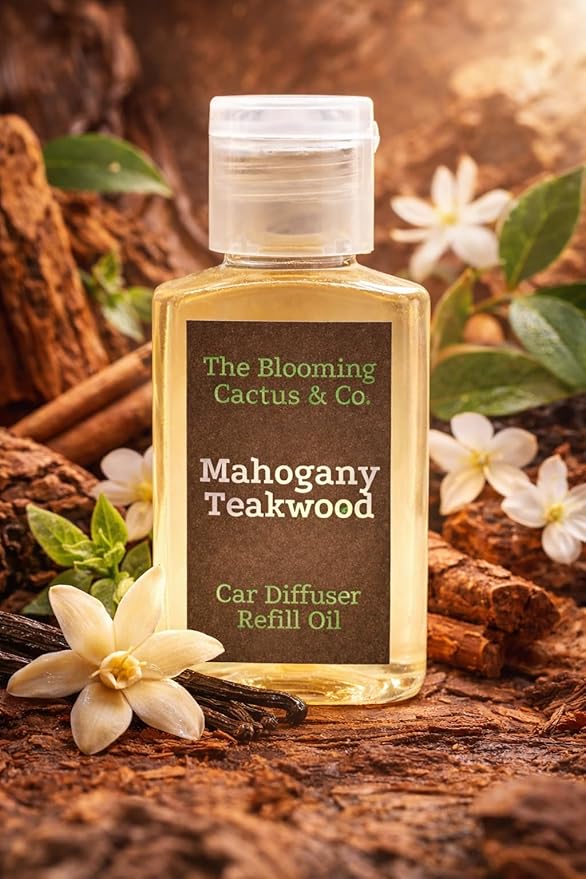 Car Air Freshener with 1 Oz Refill included | Car scented on the go | Car Air Freshener | Long Lasting Hanging Fragrance | Phthalate Free Fragrance (Mahogany Teakwood, 10 ml)