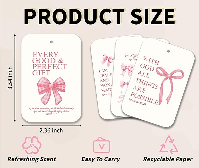 Pink Bow Car Fresheners, 4pcs Christian Car Accessories Interior, Mirror Decor For Women, Air Freshener Hanging For Bathroom Dorm Books Bedroom Drawer, Pink Girly Accessories Gifts For Girls -03