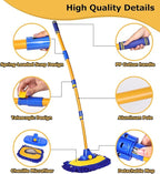 anngrowy 56.7" Car Wash Brush Mop Kit Mitt Sponge with Long Handle Car Cleaning Supplies Kit Tools Car Washing Duster Exterior Scratch Free, Chenille Replacement Head Extension Pole