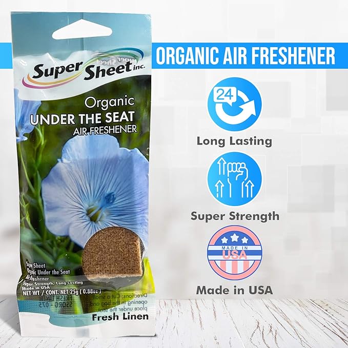 Super Sheet, Organic Under the Seat Car Air Freshener, Long Lasting Fragrance, Fresh Linen Scent