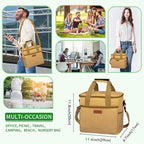Iknoe Large Cooler Bag Collapsible 24 Can Insulated Bags Leakproof Lunch Cooler Tote with Multi-Pockets for Adult Insulated Thermal Bag for Beach, Picnic, Office Work(Khaki)