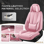 Coverado Seat Covers Full Set, 5 Seats Seat Covers for Cars, Waterproof Nappa Leather Car Seat Covers with Head Pillow, Seat Protectors Car Seat Cushion Universal Fit for Most Cars (Pink)