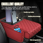 Hovom Car Center Console Cover, 13.39"×7.87"×2.76" Leather Armrest Cover for Cars, Memory Foam Armrest Pillow with Pocket, Cup Holder & Phone Slot, Universal Vehicle Arm Rest Cushion Pad (Red)