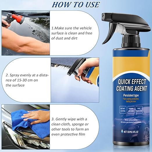 Car Coating Spray,New Quick Effect Coating Agent Spray,Quickly Coat Car Wax,Car Scratch Wax Polish Sprays Waterless Wash,Oil Film Emulsion Glass Cleaner with Sponge and Cloth,4FT.OZ (2PCS)