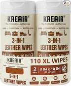 3in1 Leather Cleaning Wipes 110 Count, Clean, Condition & Restore Shine, XL 8"x10" Extra-Large Wipes for Car Seats, Shoes, Furniture & Bags, For All Types of Leather, Non-Linting, Easy-Pull Lid