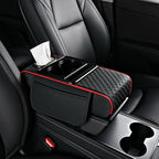 Center Console Cover,Car Armrest Cushion Multifunctional with 2 Storage Bags Cup Holder,Phone Slot,Tissue Box Slot for Most Cars Accessories Interior Organizers-Black+Red 13.8x7.9 in