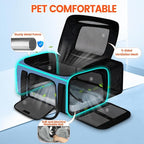 Petskd Top and Side Expandable Pet Carrier with Wheels 17x11x9.5 Inches Alaska Airline Approved, Soft-Sided Carrier for Small Cats and Dogs with Locking Safety Zippers and Anti-Scratch Mesh(Blue)