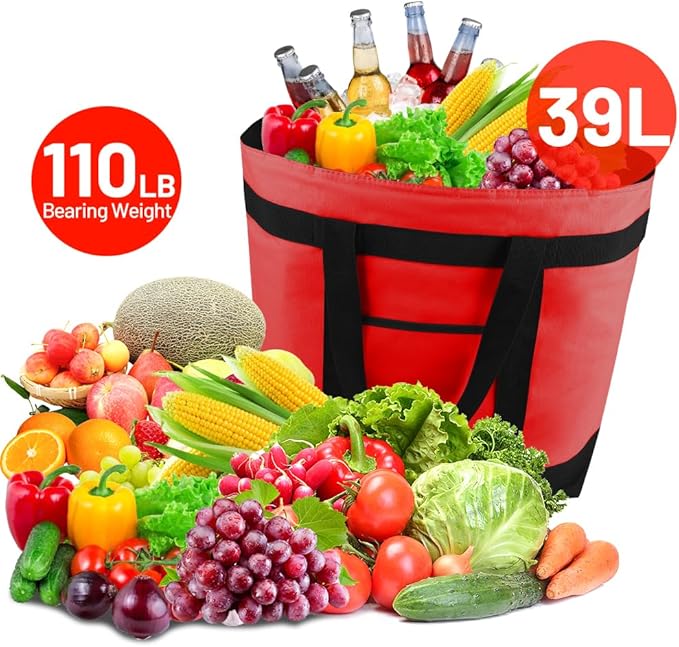 mosago 2PK Reusable Grocery Tote Bags, Insulated Cooler Shopping Bag for Women, Pizza/Food Delivery Bags to Keep Food Hot/Cold for Commercial Food Transport, Cooler Bag for Travel/Picnic, Collapsible