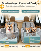 Dog Car Seat for Small/Medium Dogs Up to 35 lbs, 2-in-1 Pet Car Seat with Memory Foam, Machine Washable Dog Bed for Cars, Non-Slip Pet Booster Carseat with Safety Leashes, Storage Pockets (Grey)