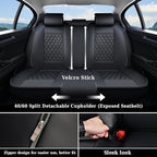 Coverado Full Set Car Seat Covers, Black Leather Seat Protectors, Luxury Front & Back Car Seat Covers,Waterproof Universal Fit, Automotive Seat Covers for Most Cars-Black