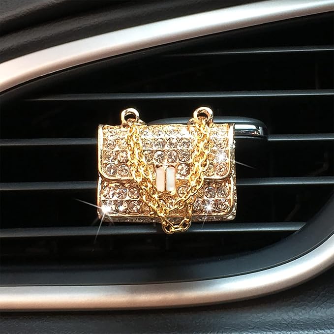 2 Pieces Crystal High Heel Shoe and Bag Air Vent Clips Rhinestone Car Air Freshener Clip Bling Car Clip Gift Decorations Charm Car Inter Air Vent Decor Accessories for Girls Women