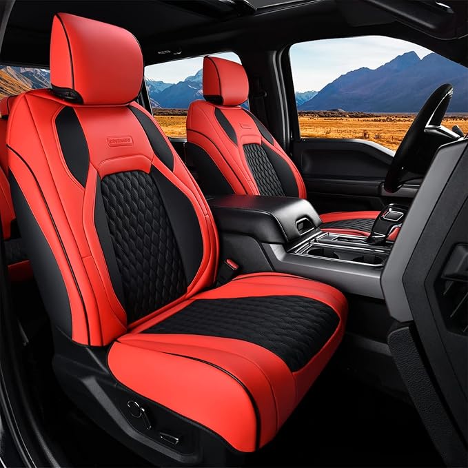 Coverado Seat Covers 2 Door Full Set for Jeep Wrangler, Waterproof Car Seat Covers for Truck Automotive Seat Covers Custom Fit for 2008-2012 Jeep Wrangler JK Seat Covers for Cars(Red)