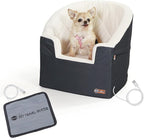 K&H Pet Products Bucket Booster for Small & Medium Dogs - Washable Heated Car Seat with Safety Leashes - Charcoal/Cream