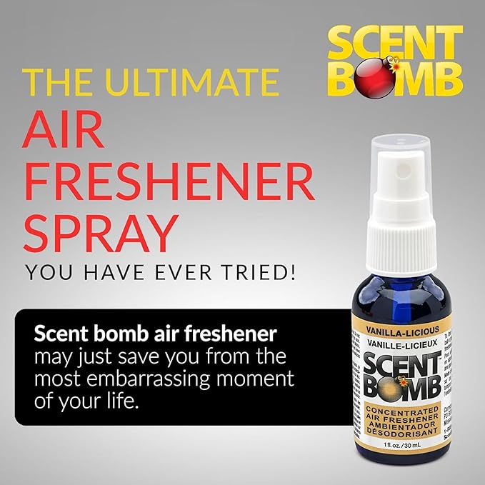 Scent Bomb Air Freshener Spray, 100% Oil Based Concentrated Air Freshener, Air Freshener Spray for Car, Room, Bathroom and Odor Eliminator (Vanilla-Licious)