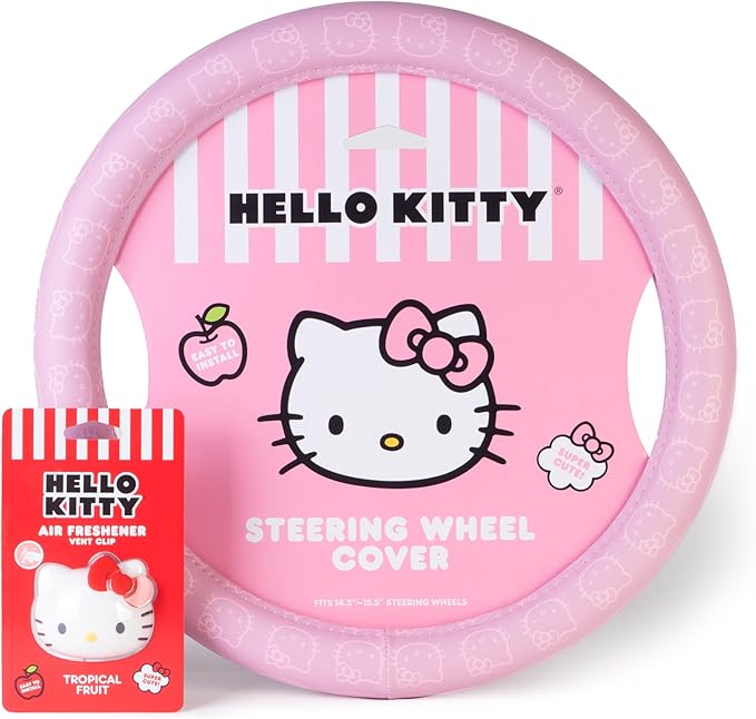 Hello Kitty Steering Wheel Cover, Official Sanrio Car Steering Wheel Cover with Easy Clip-on Car Air Freshener – Cute and Long-Lasting Hello Kitty Air Freshener for Car, Odor Eliminator, Fun Scents