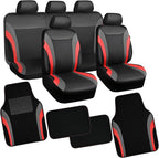 CAR PASS Leather Car Seat Covers Full Set with Waterproof Car Floor Mats,Airbag Compatible,Automotive Interior Covers for Cars Sedans,Trucks,Vans,SUV with Car Carpet Mats(Black and Red)