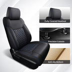 Huidasource Tacoma Front&Back Car Seat Covers, Automotive Seat Cushion Fit for 4th Gen Toyota Tacoma 2024-2026 Double&Crew Cab Trailhunter SR SR5 Limited TRD Sport/Off Road (Full Set/Black&Blue)