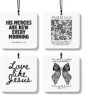 Black Christian Car Air Freshener 4 Pcs, Girly Black Bow Floral Religious Hanging Air Freshener for Cars Closet Drawer Books, Cute Preppy Christian Car Accessories Mirror Decor for Women