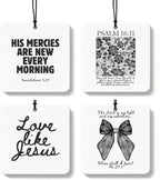 Black Christian Car Air Freshener 4 Pcs, Girly Black Bow Floral Religious Hanging Air Freshener for Cars Closet Drawer Books, Cute Preppy Christian Car Accessories Mirror Decor for Women