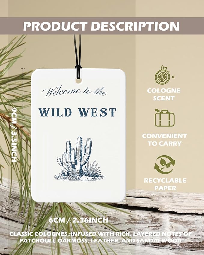 Navy Blue Western Cologne Car Air Freshener 4 Pcs, Retro Cowboy Riding Horse Cactus Hanging Air Freshener for Cars Bathroom Dorm Books Decor, Western Accessories Gifts for Women Men