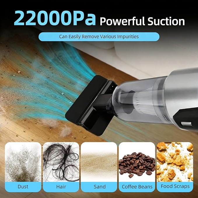 Handheld Car Vacuum Cleaner, 22000Pa High Power Hand Held Vacuum Cordless, 9-in-1 Car Vacuum Portable Cordless, 120W Handheld Vacuum with Multi-Nozzles for Auto, Home, Office, Pet