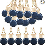 24 Pcs Black Car Hanging Air Fresheners Empty Glass Diffuser Bottles Pendant Perfume Bottle For Essential Oil Fragrance Aromatherapy Auto Interior Ornaments Decor (Oblate-Black)