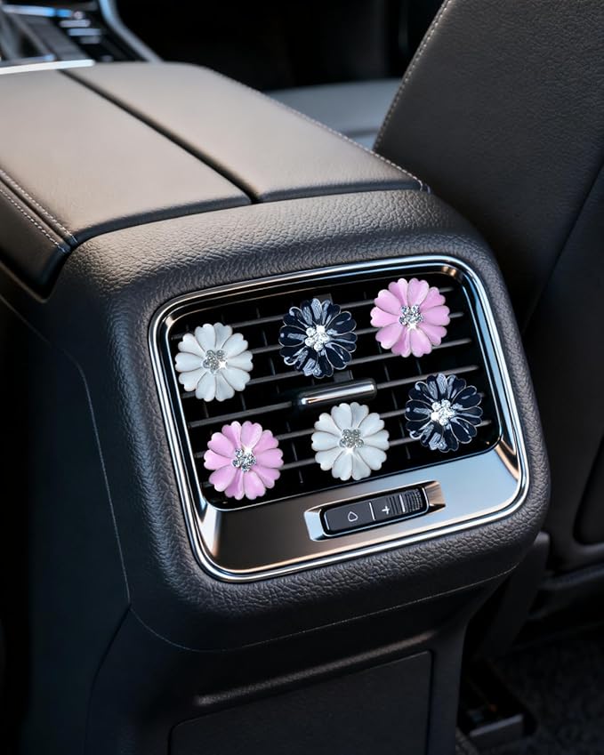 Bling Flower Air Freshener Vent Clips Car Accessories, 6Pcs Rhinestone Sparkly Air Vent Clips for Fresheners Car Decoration, Airs Freshener Vents Clip for Women Gifts