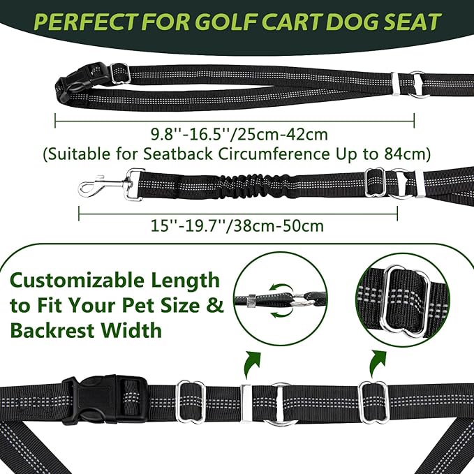 Golf Cart Dog Seat Leash, Pet Dog Seat Belt Harness for Golf Cart, with Adjustable Straps, Prevents Falls & Injuries, Black