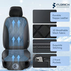 FLORICH Cooling Car Seat Cover 12V-24V Ventilated Cooling Car Seat Cushion with 3-Speed Adjustable Breathable Mesh & Leather Cooling Seat Pad Universal Fit Car SUV Truck Van for Summer Driving, Black