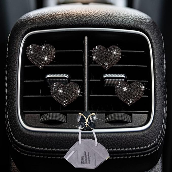 4Pc Black Heart Air Vent Clips,Car Air Fresheners Vents Clips Car Diffuser Diamond Car Interior Decor Charm Cute Car Accessories Interior Accessories