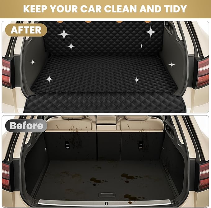 Waterproof SUV Dog Cargo Liner Mat - Heavy Duty Pet Seat Cover for SUV Sedan Van, Non-Slip Back Trunk Protector with Bumper Guard, Large Universal Fit (Black)
