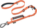 AUBELL Tactical Dog Leash Heavy Duty,4-6ft Reflective Strong No Pull Bungee Leash for Medium Large Dogs with Comfortable Padded Double Handle,Car Seat Belt,360 Degree Rotating Carabiner,Orange