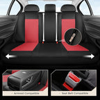 Coverado Front and Rear Seat Covers, 5 Packs Leather Seat Covers for Cars, Car Seat Protectors with Splicing Design，Universal Car Seat Cushions Waterproof Seat Covers Fit for Most Cars, Black & Red