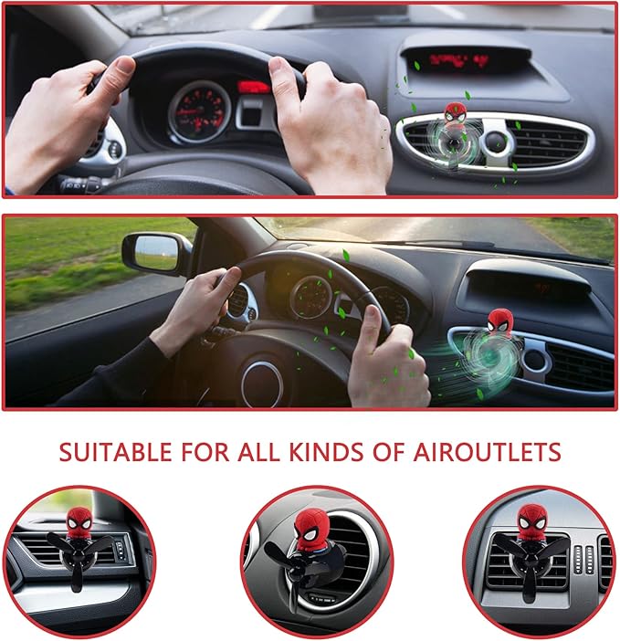 Car Air Freshener Cute Cartoon Hero Pilot Car Diffuser Rotating Propeller Automotive Air Outlet Fan Creative Car Perfume Decoration Men Cool Car Accessories