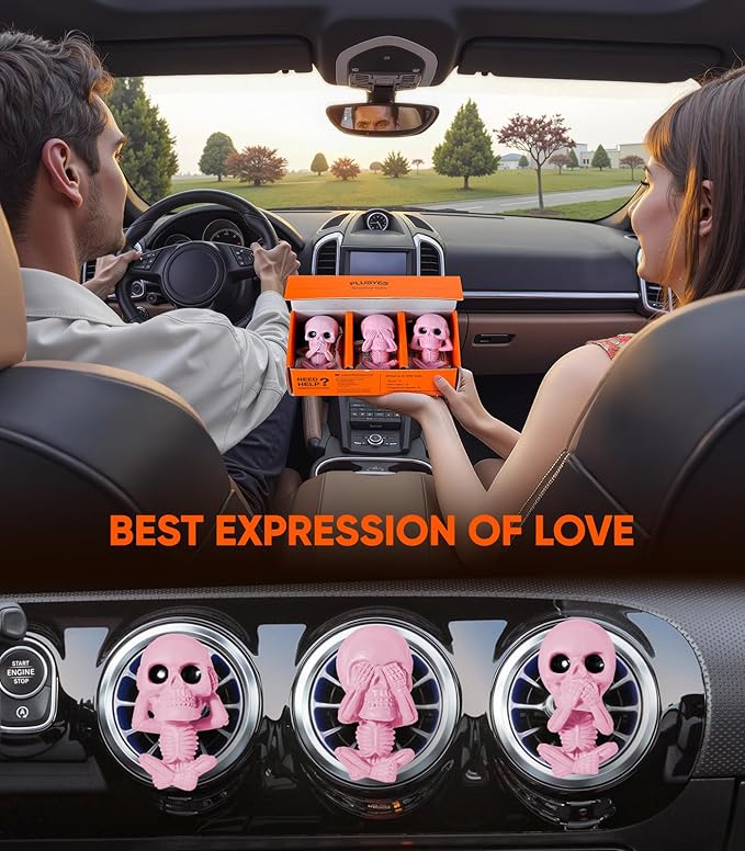 Skull Car Air Freshener Vent Clips, Goth Decor Interior, Gothic Halloween Cool Decoration Horror Skeleton Dashboard Accessories Spooky, Cute Funny Gifts for Men Women