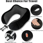 Travel Pillow, Memory Foam Neck Pillow for Traveling, U Shape Neck Pillow Airplane Portable Flight Pillow Travel Kit with 3D Contoured Eye Masks and Earplug for Plane Train Car Home Office - Black
