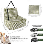 Dog Car Seat for Small Dogs,Medium Dog Car Bed with Detachable Washable Cover,Pet Puppy Booster Cars Seats with Safety Belt Up to 30 lbs(Grid Green)