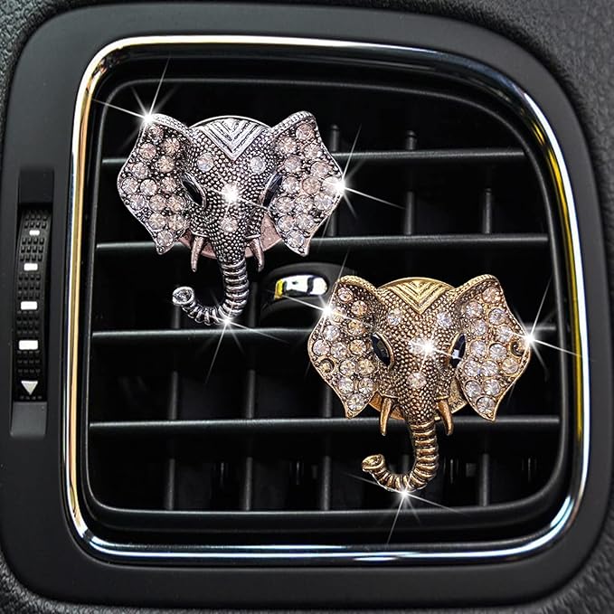 Bling Rhinestone Elephants Head Car Air Vent Clip Dashboard Outlet Clip Air Freshener Vent Clips Decorative Cute Car Decor