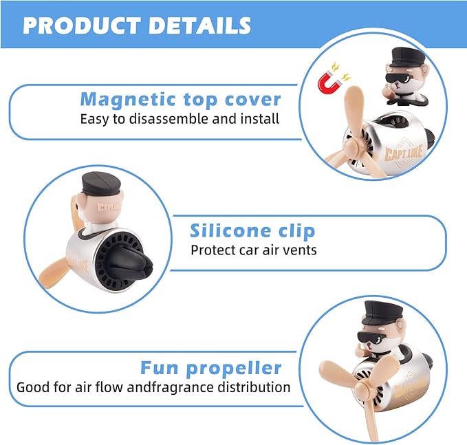 Car Air Fresheners Cartoon Pilot Automotive Air Outlet Propeller Cute Car Diffuser Creative Car Perfume Decoration for Car Vent Clips Car Vent Clip Air Freshener Accessories for Women Men