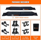 MeeFar Universal Car Soft Roof Rack Pads Luggage Carrier System for Kayak Surfboard SUP Canoe Include 2 Heavy Duty Tie Down Straps, 4 Tie Down Rope, 4 Quick Loop Strap and Storage Bag