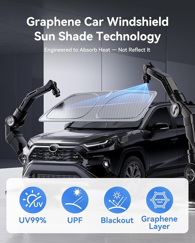 helloleiboo Graphene Car Windshield Sun Shade Car Sun Shade for Windshield with Heat Absorption Coating Foldable Design with UV Protection to Keep Your Car Interior Cooler Silver (X-Large-61 × 34 in)
