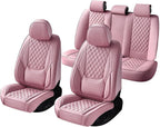 Car Seat Covers Full Set Pink, Luxury Faux Leather Car Seat Covers Waterproof Non-Slip Seat Protector Universal Fit for Most Cars SUVs Trucks Pick-ups, Cute Pink Car Accessories for Women