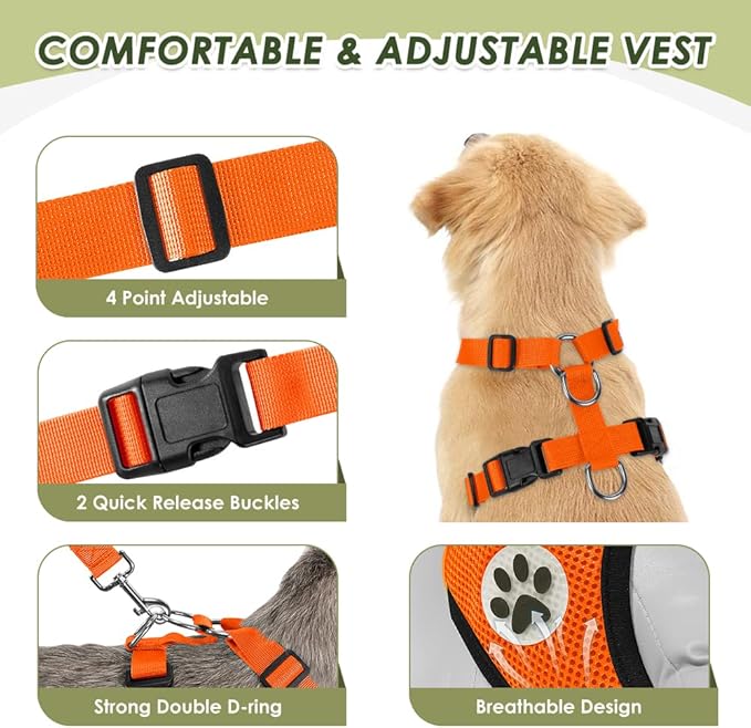 Lukovee Dog Seat Belt for Car, Adjustable Dog Car Harness for Large Medium Small Dogs, Soft Padded & Breathable Mesh Dog Seatbelt with Car Strap and Carabiner (Orange,XXS)