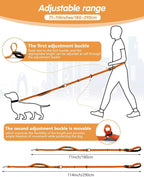 Hands Free Dog Leash, Multifunctional Crossbody Dog Leash, 5.9-9.5Ft Long Waist Belt with Car Seatbelt and Double-Sided Reflective Stitches for Medium and Large Dogs Walking, Jogging(Orange).