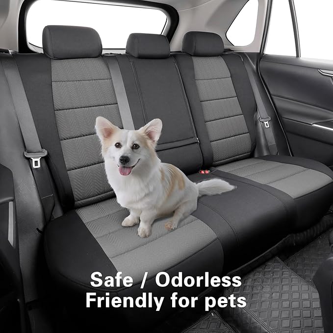 coverdream 2026 Rav4 Seat Covers Custom Fit for 2026 Toyota Rav4 Hybrid (SE,XSE) & PHEV GR Sport SUV,Full Set Polyester Car Seat Protector Black & Grey