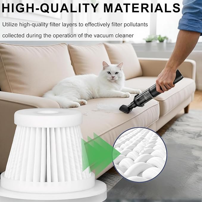Replacement Filter Compatible with Voice-tank VAC103,VNOST V9 Pro Car Vacuum Portable Cordless Handheld Vacuum Cleaner Filter-4Pack