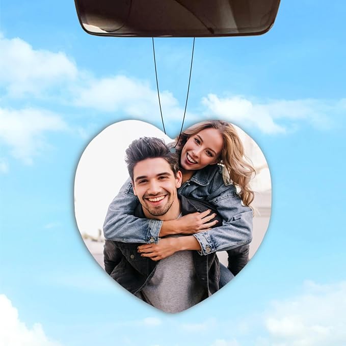 Custom Air Freshener for Car with Photo Text Picture Both Sides, Personalized Gift for Valentine’s Day Birthday- Ideal for Car Wardrobe Bathroom Hanging Ornaments (Heart)